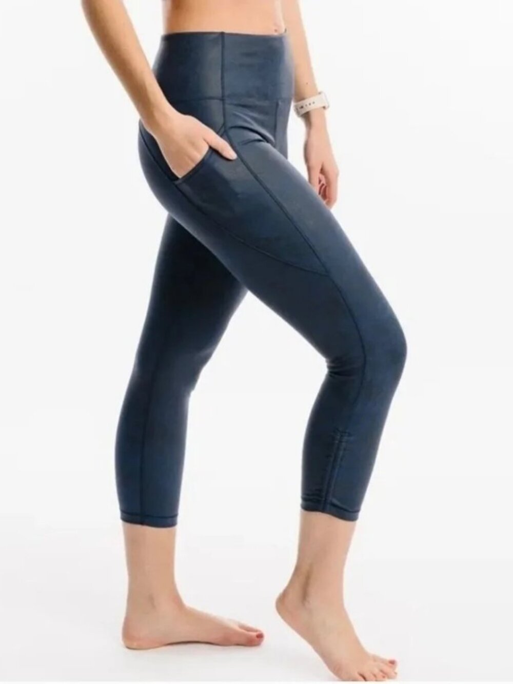ZYIA Active Distressed Blue Ankle Cinch Hi-Rise Leggings